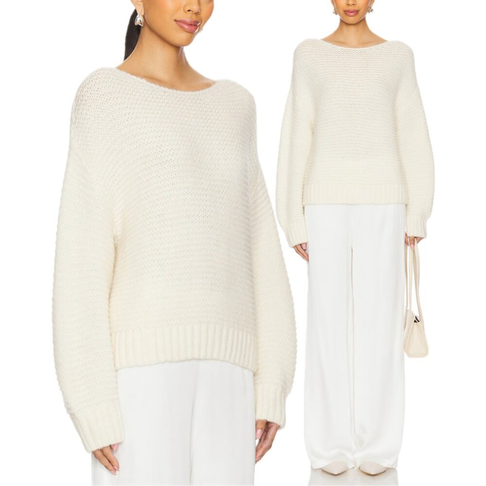 NAADAM Lofty Alpaca-Blend Boatneck Long Sleeve Fuzzy Knit Sweater (White/Ivory)